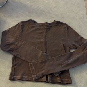 TNA Chocolate Ribbed Long Sleeve Crop Top